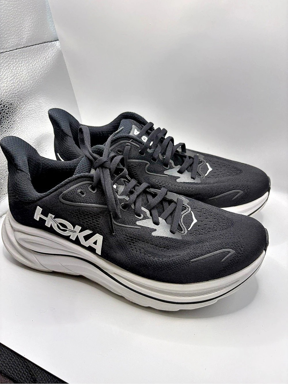 HOKA Clifton 9 Black & White Athletic Shoes